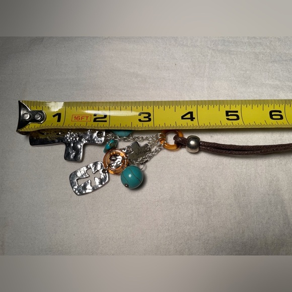 Cross Charm Necklace Silver with Turquoise - Picture 3 of 4